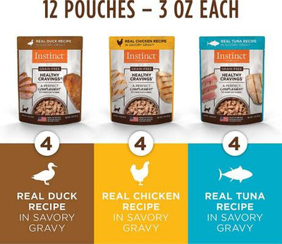 Paquete variado de recetas de cortes y salsa sin cereales Healthy Cravings, alimento húmedo para gatos, bolsa de 3 oz, caja de 24
