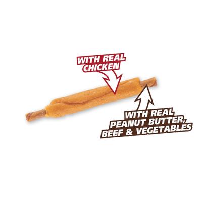 Costillas de triple sabor, pollo, ternera y mantequilla de cacahuete, premios para perros, 10 unidades