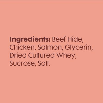 Rollitos de proteína con salmón real, golosina masticable de cuero crudo altamente digestible para perros, tamaño pequeño, 6 unidades