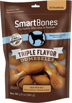 Triple Flavor Dumbbells Peanut Butter Dog Treats, 10 count