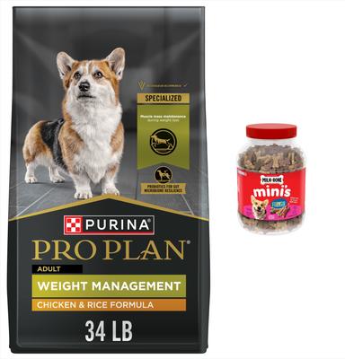 Paquete: alimento seco Purina Pro Plan Adult Weight Management Formula + premios para perros Milk-Bone Mini's sabor carne de res, pollo y tocino