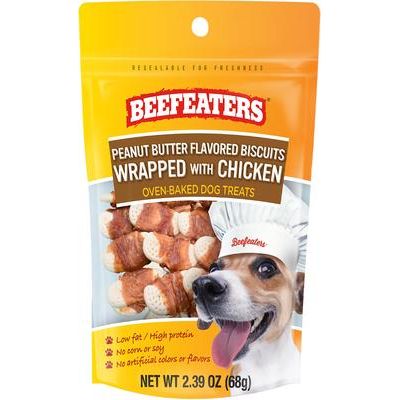 Galletas de mantequilla de maní y pollo seco para perros, bolsa de 2.39 oz, caja de 12