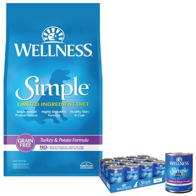 Paquete: Alimento seco para perros Wellness Simple Limited Ingredient Diet Grain-Free Turkey & Potato Formula, bolsa de 26 lb + Alimento enlatado para perros Wellness Simple Limited Ingredient Diet Grain-Free Turkey & Potato Formula, caja de 12,5 oz