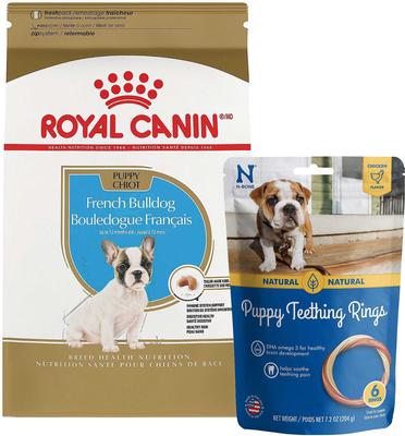 Paquete: Alimento seco para cachorros Royal Canin French Bulldog + Mordedor para cachorros N-Bone con sabor a pollo