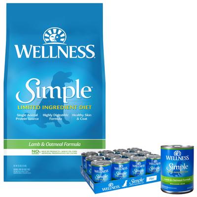 Paquete: Alimento seco para perros Wellness Simple Limited Ingredient Diet Lamb & Oatmeal Formula, bolsa de 26 lb + Alimento enlatado para perros Wellness Simple Limited Ingredient Diet Lamb & Oatmeal Formula, caja de 12,5 oz