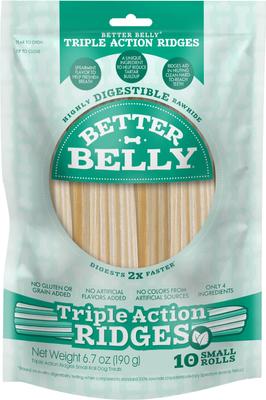 Triple Action Ridges Rolls - Golosina dental masticable de cuero crudo altamente digestible con sabor a menta verde para perros, tamaño pequeño, 10 unidades