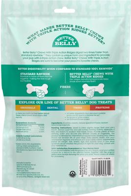 Triple Action Ridges Rolls Spearmint Flavor Highly Digestible Rawhide Dental Dog Treat Chew, Small, 10 count