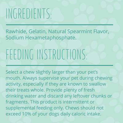 Triple Action Ridges Rolls Spearmint Flavor Highly Digestible Rawhide Dental Dog Treat Chew, Small, 10 count