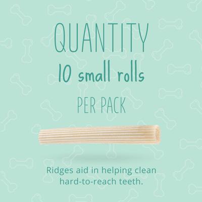 Triple Action Ridges Rolls Spearmint Flavor Highly Digestible Rawhide Dental Dog Treat Chew, Small, 10 count