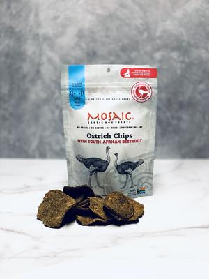 Galletas sudafricanas de avestruz con infusión de remolacha, cecina para perros, bolsa de 2.5 oz