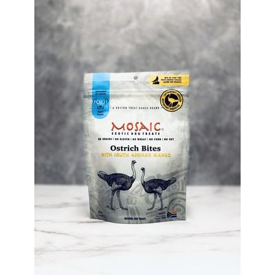 Bocados de avestruz sudafricanos, premios de cecina con infusión de mango para perros, bolsa de 85 g