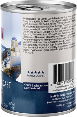 Mediterranean Roast Lamb Recipe Grain-Free Wet Dog Food, 12.5-oz can, case of 12