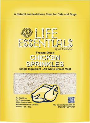 Golosinas de pollo liofilizado Life Essentials para perros y gatos, bolsa de 85 g