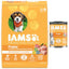 Paquete: Alimento seco para cachorros Iams Proactive Health con fórmula alta en proteínas y DHA con pollo real + Alimento húmedo clásico para cachorros con pollo molido y arroz