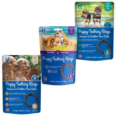 Bundle: Variety Pack - N-Bone Puppy Teething Ring Pumpkin Flavor Dog Treats, 6 count, Peanut Butter & Salmon Flavors