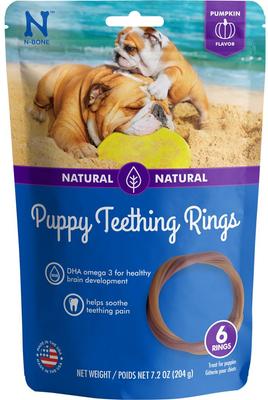 Bundle: Variety Pack - N-Bone Puppy Teething Ring Pumpkin Flavor Dog Treats, 6 count, Peanut Butter & Salmon Flavors