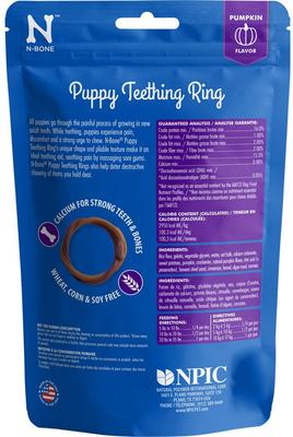 Bundle: Variety Pack - N-Bone Puppy Teething Ring Pumpkin Flavor Dog Treats, 6 count, Peanut Butter & Salmon Flavors