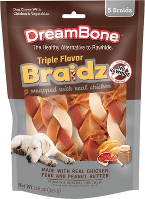 Triple Flavor Braidz Wrapped with Chicken Dog Treat, 11.8-oz bag, 5 count