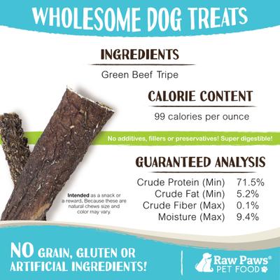 6-inch Beef Green Tripe Sticks Dehydrated Dog Treats, 10 count