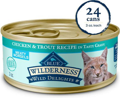 Wilderness Wild Delights Meaty Morsels Chicken & Trout Recipe in Tasty Gravy High-Protein Grain-Free Wet Cat Food, 3-oz can, 24 count