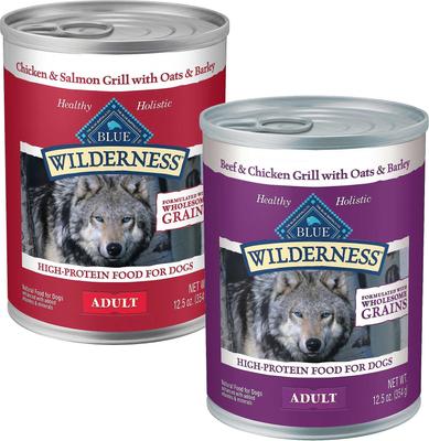 Bundle: Blue Buffalo Wilderness Salmon & Chicken Grill with Oats & Barley Adult Wet Dog Food, 12.5-oz, case of 12 + Blue Buffalo Wilderness Beef & Chicken Grill with Oats & Barley Adult Wet Dog Food, 12.5-oz, case of 12