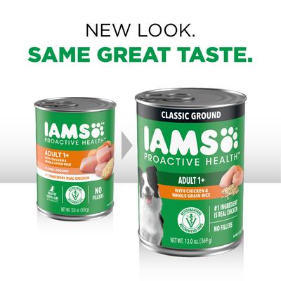 Paquete: Alimento húmedo Iams ProActive Health Classic Ground con pollo y arroz integral + Alimento seco para perros de razas grandes con pollo real