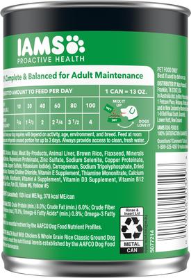 Paquete: Alimento húmedo Iams ProActive Health Classic Ground con pollo y arroz integral + Alimento seco para perros de razas grandes con pollo real