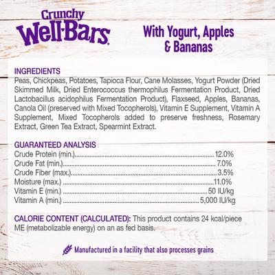 Crunchy WellBars Grain-Free Yogurt, Apples & Bananas Baked Dog Treats, 45-oz bag