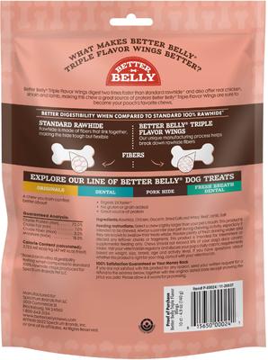 Triple Flavor Wings Sirloin, Lamb, & Chicken Highly Digestible Rawhide Dog Treat Chews, 10 count