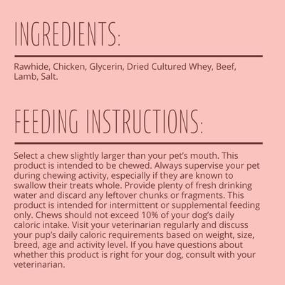 Triple Flavor Wings Sirloin, Lamb, & Chicken Highly Digestible Rawhide Dog Treat Chews, 10 count