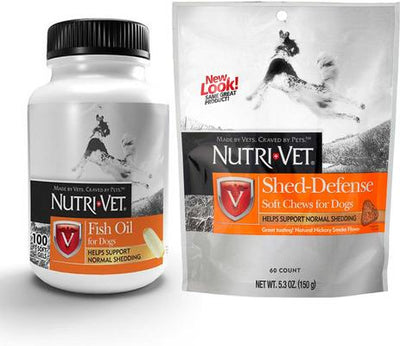 Bundle: Nutri-Vet Fish Oil Dog Softgels, 100 count + Nutri-Vet Shed Defense Dog Soft Chews, 5.3-oz bag