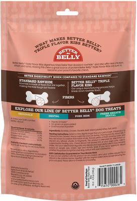 Triple Flavor Ribs Sirloin, Lamb, & Chicken Highly Digestible Rawhide Dog Treat Chews, 10 count