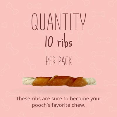 Triple Flavor Ribs Sirloin, Lamb, & Chicken Highly Digestible Rawhide Dog Treat Chews, 10 count
