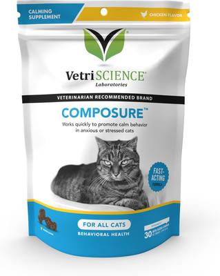 Composure - Suplemento calmante masticable suave con sabor a trucha y pollo para gatos (30 unidades)