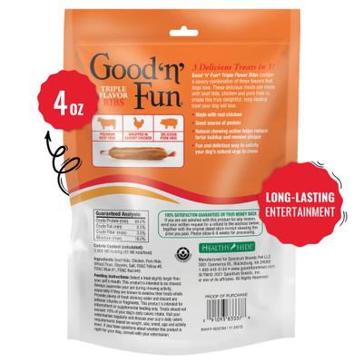 Triple Flavor Ribs Beef, Chicken & Pork Hide Dog Chews, 4-oz bag