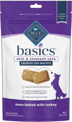 Paquete: Alimento seco para perros mayores Blue Buffalo Basics Limited Ingredient Diet Turkey & Potato Recipe, bolsa de 24 lb + Blue Buffalo Basics Limited Ingredient Formula Biscuits Turkey & Potato Dog Treats, bolsa de 6 oz