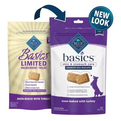 Paquete: Alimento seco para perros mayores Blue Buffalo Basics Limited Ingredient Diet Turkey & Potato Recipe, bolsa de 24 lb + Blue Buffalo Basics Limited Ingredient Formula Biscuits Turkey & Potato Dog Treats, bolsa de 6 oz