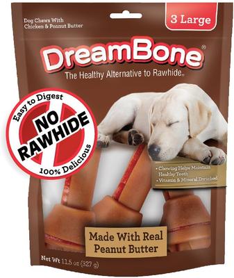 Peanut Butter Flavored Rawhide-Free Large Hard Chew Dog Treats, 3 count