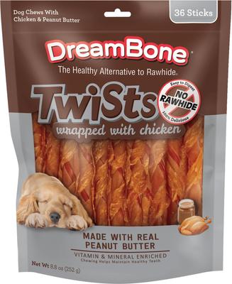 Peanut Butter Twists Wrapped with Chicken Rawhide-Free Hard Chew Dog Treats, 36 count