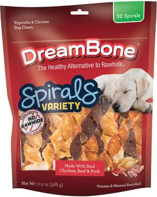 Spirals Variety Pack Real Chicken, Beef, Bacon, Cheese, Sweet Potato & Wholesome Vegetables Rawhide-Free Dog Chews, 18 count
