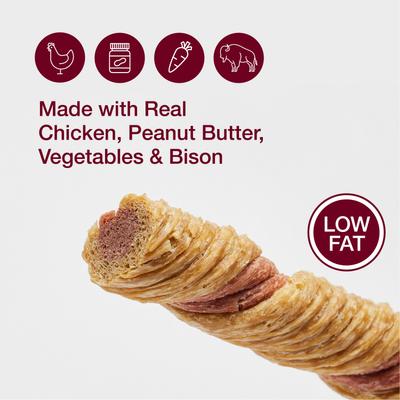 Puffy Rolls Real Peanut Butter & Bison Rawhide-Free Dog Chew Treats, 8 count