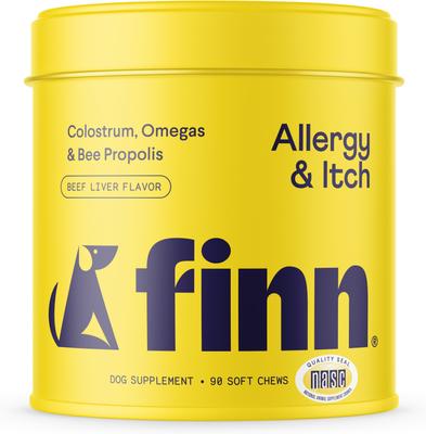 Paquete: Finn Allergy & Itch - Masticable blando con sabor a hígado de res para la alergia (90 unidades) + Suplemento masticable blando calmante para perros (90 unidades)
