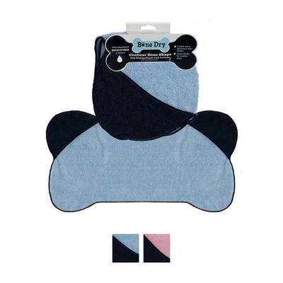 Bone Shaped Microfiber Bath Towel with Pockets, Blue