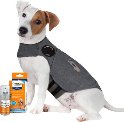 Bundle: ThunderShirt Classic Anxiety & Calming Vest, Heather Grey, X-Small + ThunderEase Pheromone Spray for Dogs