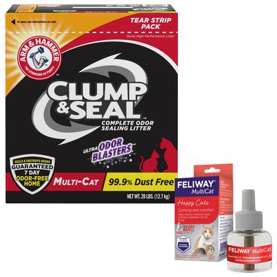 Bundle: Feliway MultiCat Calming Diffuser Refill for Cats, 1 count + Arm & Hammer Litter Clump & Seal Multi-Cat Scented Clumping Clay Litter