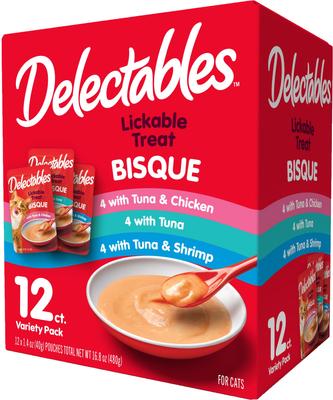 Bundle: Hartz Delectables Stew Variety Pack + Bisque Variety Pack Lickable Cat Treats