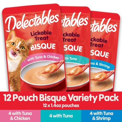 Bundle: Hartz Delectables Stew Variety Pack + Bisque Variety Pack Lickable Cat Treats