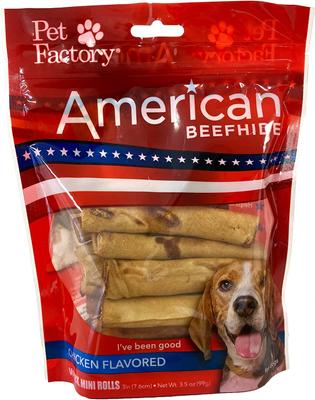 American Beefhide 3 to 3.5-inch Mini Rolls Chicken Flavored Chewy Dog Treats, 14 count