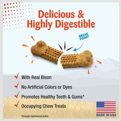 Nubz WILD Natural Long Lasting Edible Bison Flavor Jumbo Dog Chew Treat, 2 count