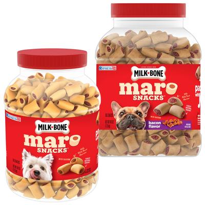 Paquete: Golosinas para perros Milk-Bone MaroSnacks con médula ósea real y sabor a tocino